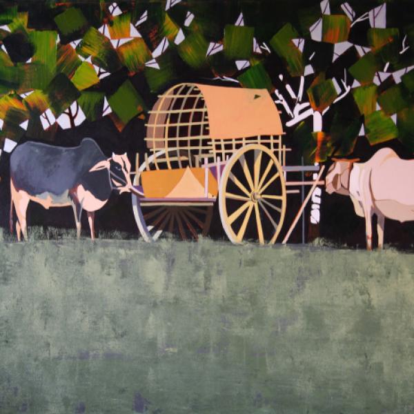 Untitled (Two buffaloes and a cart)