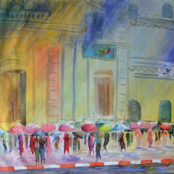 Untitled (Pedestrians with umbrellas)